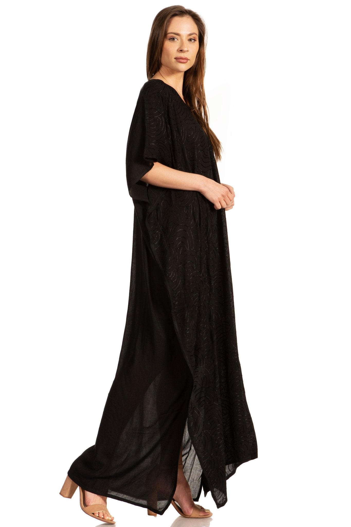 Sakkas Pilar Petite Women's Beach Maxi Caftan Dress in Short Sleeve Casual Style dresses La Vie Bien Sakkas Pilar Petite Women's Beach Maxi Caftan Dress in Short Sleeve Casual Style