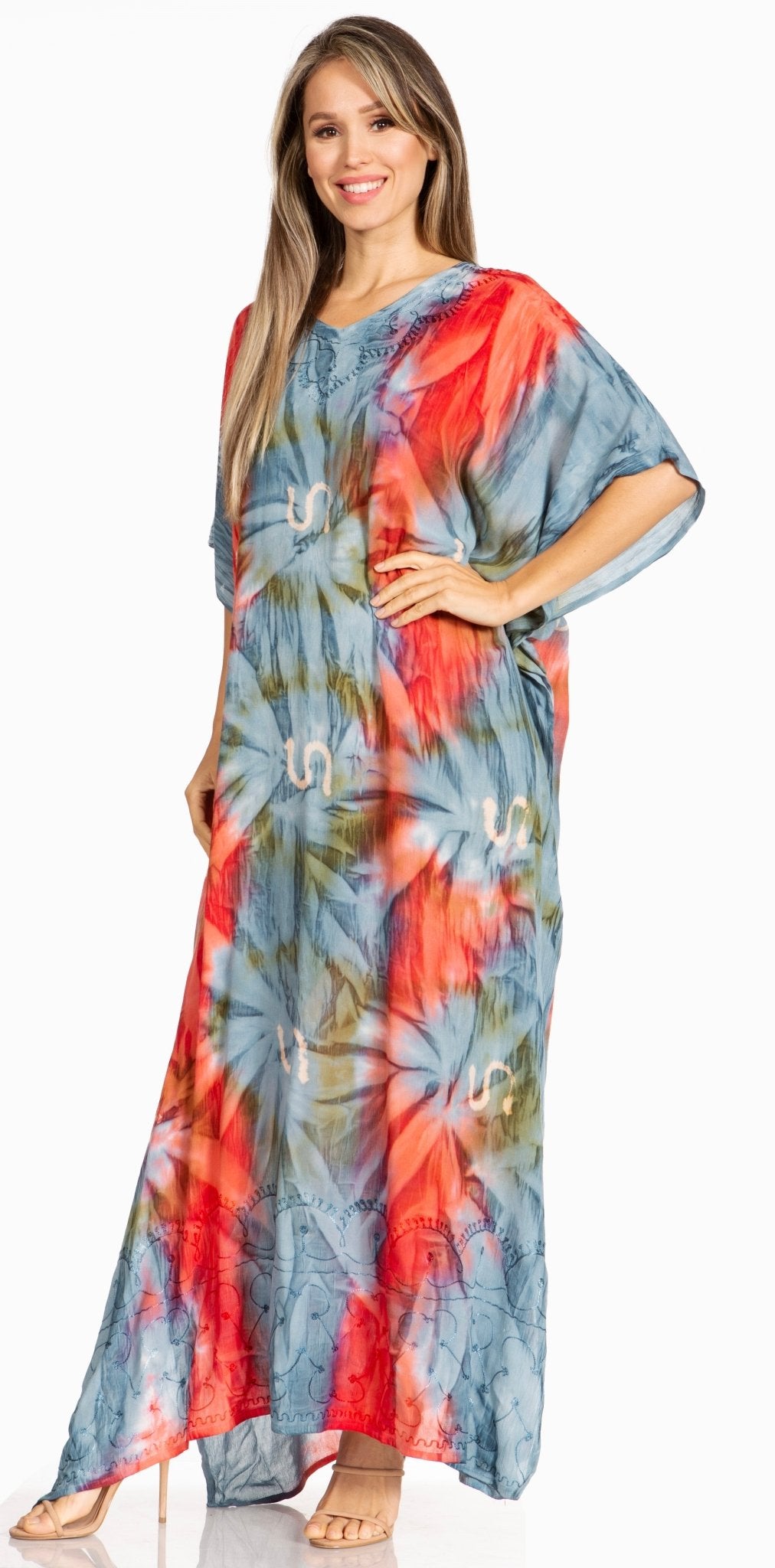 Sakkas Pilar Petite Women's Beach Maxi Caftan Dress in Short Sleeve Casual Style dresses La Vie Bien Sakkas Pilar Petite Women's Beach Maxi Caftan Dress in Short Sleeve Casual Style