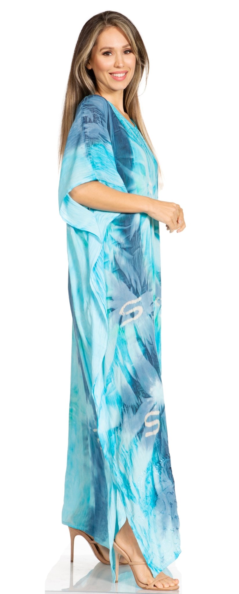 Sakkas Pilar Petite Women's Beach Maxi Caftan Dress in Short Sleeve Casual Style dresses La Vie Bien Sakkas Pilar Petite Women's Beach Maxi Caftan Dress in Short Sleeve Casual Style