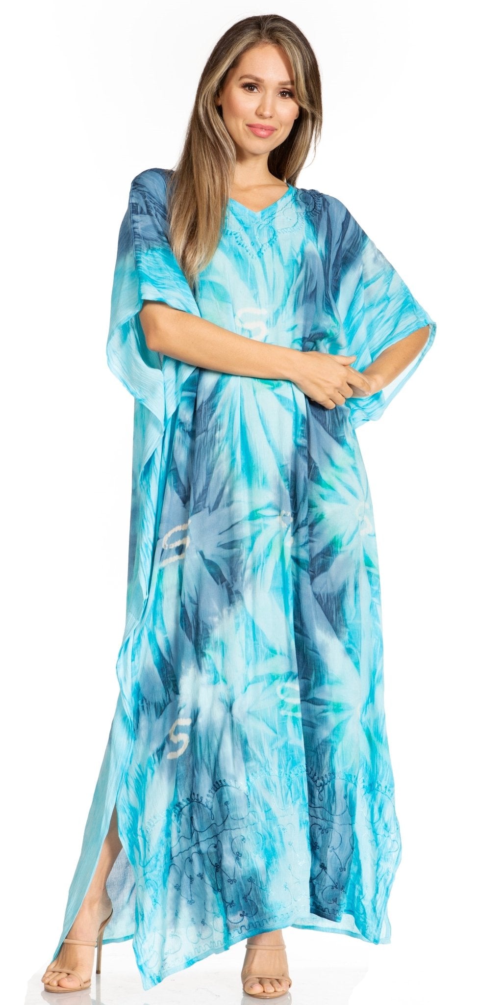 Sakkas Pilar Petite Women's Beach Maxi Caftan Dress in Short Sleeve Casual Style dresses La Vie Bien Sakkas Pilar Petite Women's Beach Maxi Caftan Dress in Short Sleeve Casual Style