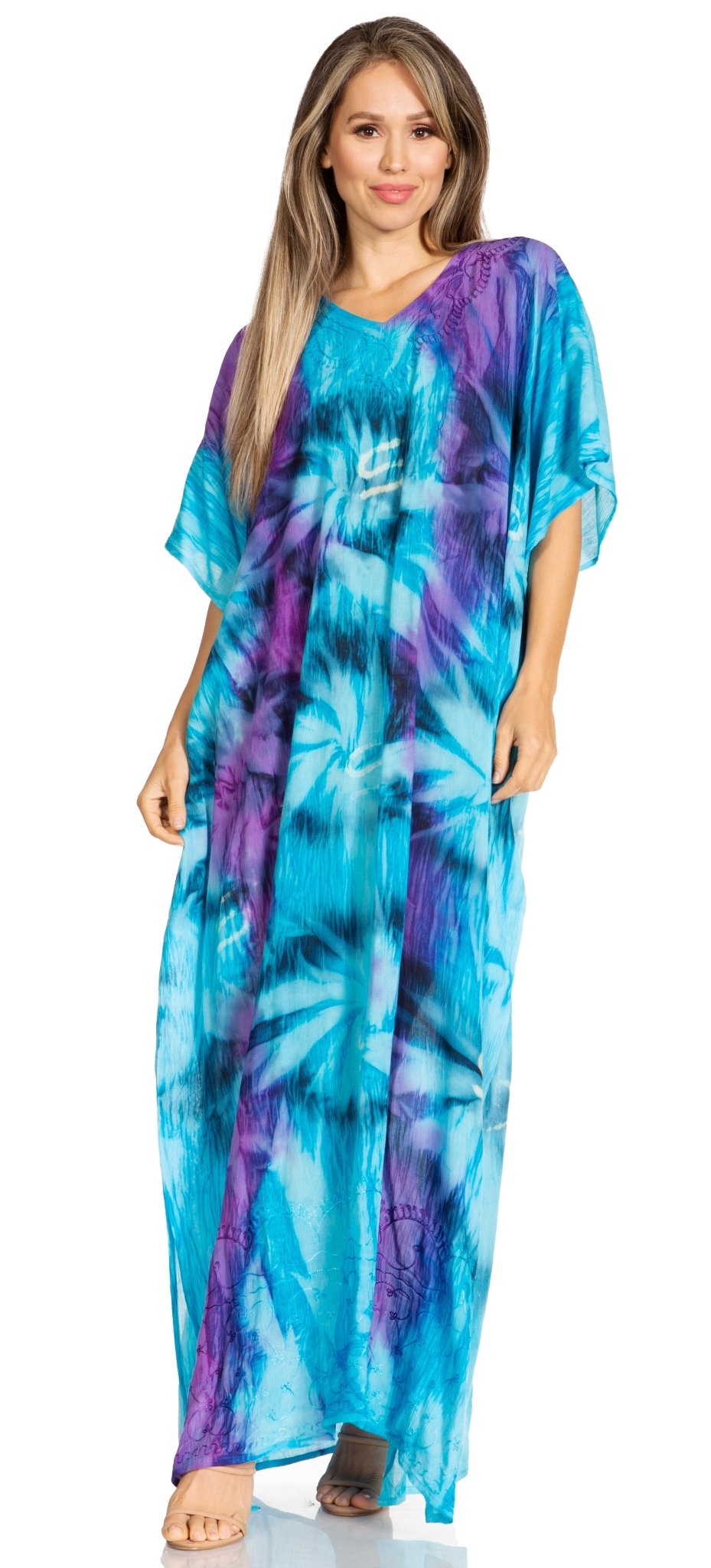 Sakkas Pilar Petite Women's Beach Maxi Caftan Dress in Short Sleeve Casual Style dresses La Vie Bien Sakkas Pilar Petite Women's Beach Maxi Caftan Dress in Short Sleeve Casual Style