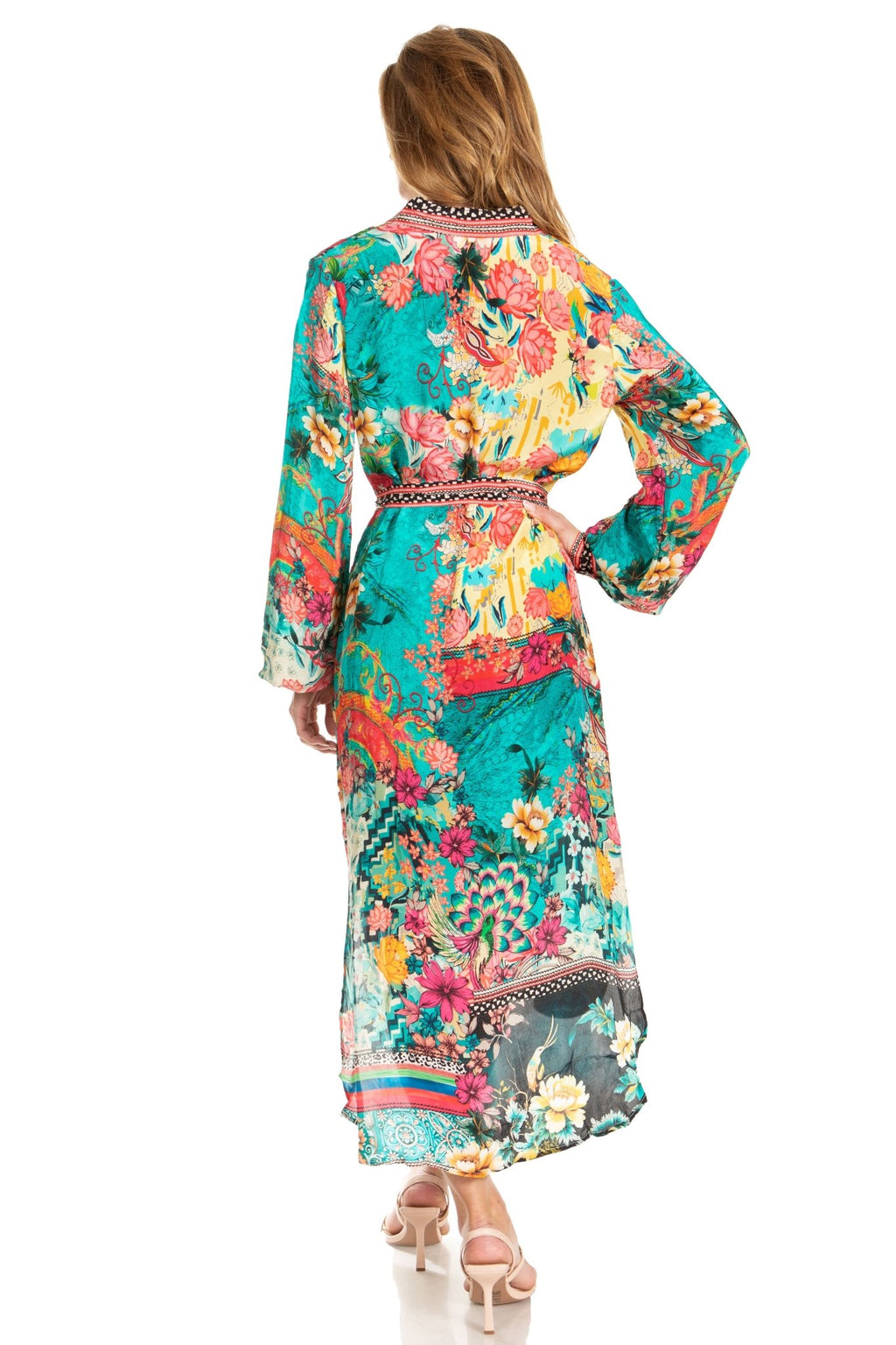 Sakkas Rina Women's Floral Print Maxi Dress with Long Sleeves and Flounce Shirt Design dresses La Vie Bien Sakkas Rina Women's Floral Print Maxi Dress with Long Sleeves and Flounce Shirt Design