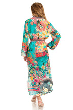 Sakkas Rina Women's Floral Print Maxi Dress with Long Sleeves and Flounce Shirt Design dresses La Vie Bien Sakkas Rina Women's Floral Print Maxi Dress with Long Sleeves and Flounce Shirt Design