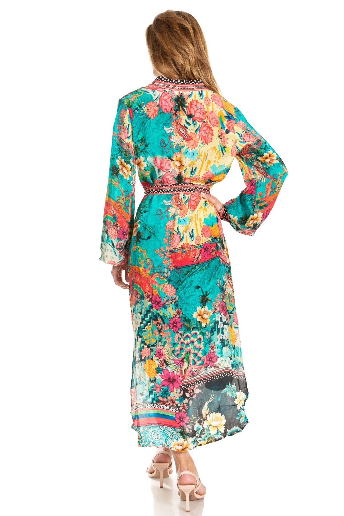 Sakkas Rina Women's Floral Print Maxi Dress with Long Sleeves and Flounce Shirt Design dresses La Vie Bien Sakkas Rina Women's Floral Print Maxi Dress with Long Sleeves and Flounce Shirt Design