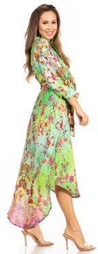 Sakkas Rina Women's Floral Print Maxi Dress with Long Sleeves and Flounce Shirt Design dresses La Vie Bien Sakkas Rina Women's Floral Print Maxi Dress with Long Sleeves and Flounce Shirt Design