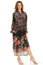 Sakkas Rina Women's Floral Print Maxi Dress with Long Sleeves and Flounce Shirt Design dresses La Vie Bien Sakkas Rina Women's Floral Print Maxi Dress with Long Sleeves and Flounce Shirt Design