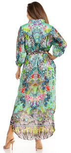 Sakkas Rina Women's Floral Print Maxi Dress with Long Sleeves and Flounce Shirt Design dresses La Vie Bien Sakkas Rina Women's Floral Print Maxi Dress with Long Sleeves and Flounce Shirt Design