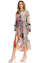 Sakkas Rina Women's Floral Print Maxi Dress with Long Sleeves and Flounce Shirt Design dresses La Vie Bien Sakkas Rina Women's Floral Print Maxi Dress with Long Sleeves and Flounce Shirt Design