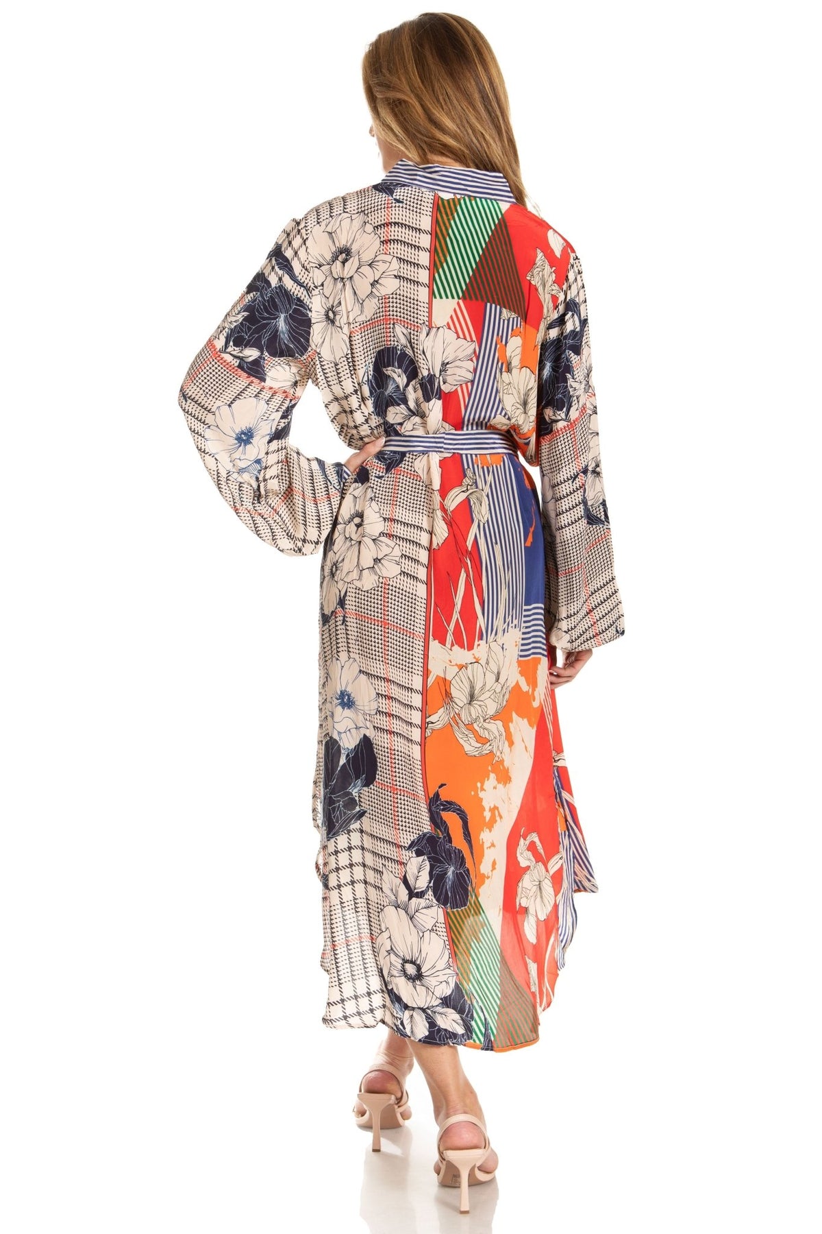 Sakkas Rina Women's Floral Print Maxi Dress with Long Sleeves and Flounce Shirt Design dresses La Vie Bien Sakkas Rina Women's Floral Print Maxi Dress with Long Sleeves and Flounce Shirt Design