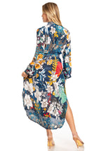 Sakkas Rina Women's Floral Print Maxi Dress with Long Sleeves and Flounce Shirt Design dresses La Vie Bien Sakkas Rina Women's Floral Print Maxi Dress with Long Sleeves and Flounce Shirt Design