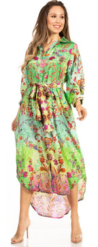 Sakkas Rina Women's Floral Print Maxi Dress with Long Sleeves and Flounce Shirt Design dresses La Vie Bien Sakkas Rina Women's Floral Print Maxi Dress with Long Sleeves and Flounce Shirt Design