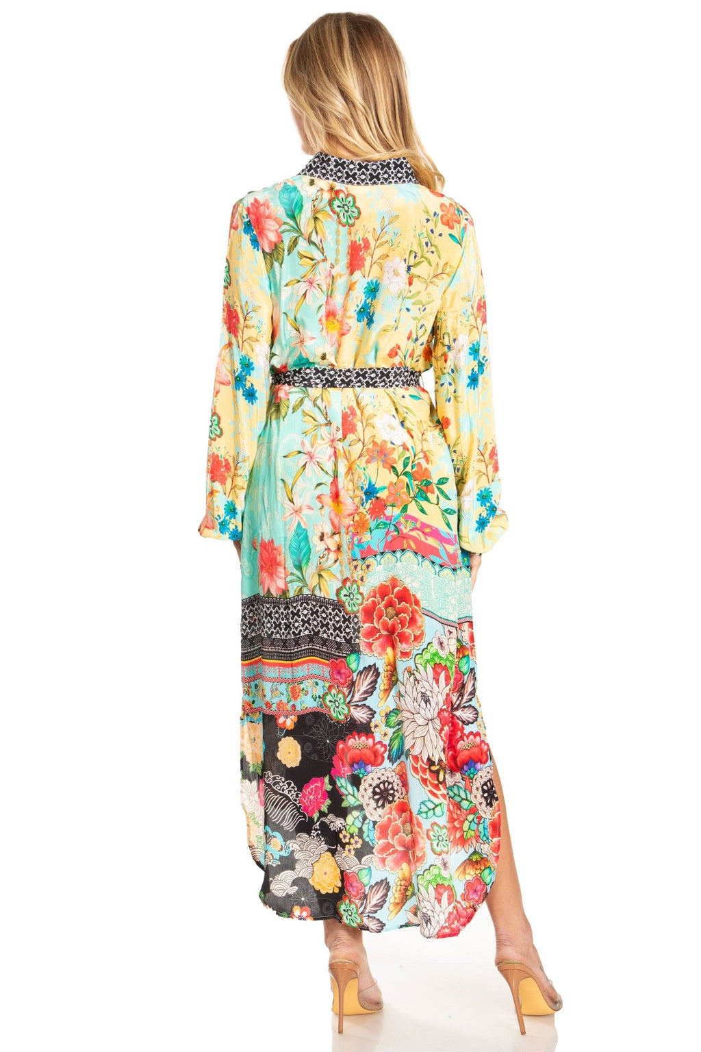 Sakkas Rina Women's Floral Print Maxi Dress with Long Sleeves and Flounce Shirt Design dresses La Vie Bien Sakkas Rina Women's Floral Print Maxi Dress with Long Sleeves and Flounce Shirt Design