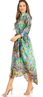 Sakkas Rina Women's Floral Print Maxi Dress with Long Sleeves and Flounce Shirt Design dresses La Vie Bien Sakkas Rina Women's Floral Print Maxi Dress with Long Sleeves and Flounce Shirt Design