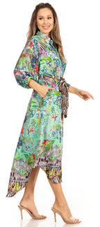 Sakkas Rina Women's Floral Print Maxi Dress with Long Sleeves and Flounce Shirt Design dresses La Vie Bien Sakkas Rina Women's Floral Print Maxi Dress with Long Sleeves and Flounce Shirt Design