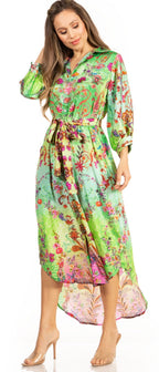 Sakkas Rina Women's Floral Print Maxi Dress with Long Sleeves and Flounce Shirt Design dresses La Vie Bien Sakkas Rina Women's Floral Print Maxi Dress with Long Sleeves and Flounce Shirt Design