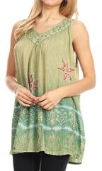 Sakkas Ruth Sequin Embroidered Batik Relaxed Fit Sleeveless V-Neck Top tops La Vie Bien Sakkas Ruth Sequin Embroidered Batik Relaxed Fit Sleeveless V-Neck Top