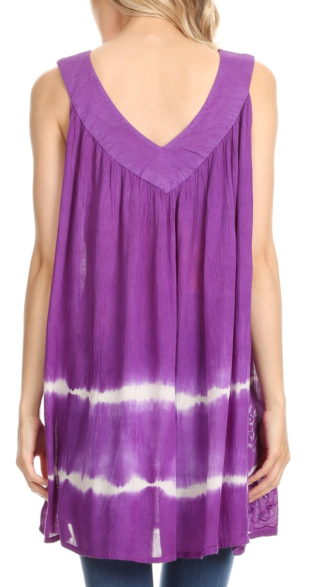Sakkas Ruth Sequin Embroidered Batik Relaxed Fit Sleeveless V-Neck Top tops La Vie Bien Sakkas Ruth Sequin Embroidered Batik Relaxed Fit Sleeveless V-Neck Top