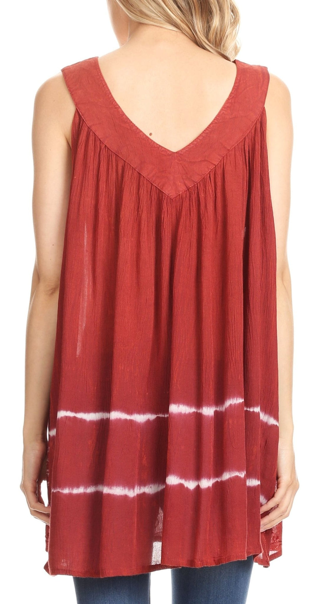 Sakkas Ruth Sequin Embroidered Batik Relaxed Fit Sleeveless V-Neck Top tops La Vie Bien Sakkas Ruth Sequin Embroidered Batik Relaxed Fit Sleeveless V-Neck Top