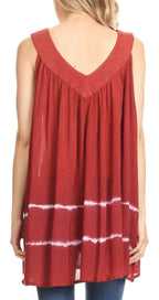 Sakkas Ruth Sequin Embroidered Batik Relaxed Fit Sleeveless V-Neck Top tops La Vie Bien Sakkas Ruth Sequin Embroidered Batik Relaxed Fit Sleeveless V-Neck Top