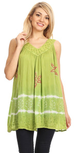 Sakkas Ruth Sequin Embroidered Batik Relaxed Fit Sleeveless V-Neck Top tops La Vie Bien Sakkas Ruth Sequin Embroidered Batik Relaxed Fit Sleeveless V-Neck Top
