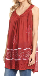 Sakkas Ruth Sequin Embroidered Batik Relaxed Fit Sleeveless V-Neck Top tops La Vie Bien Sakkas Ruth Sequin Embroidered Batik Relaxed Fit Sleeveless V-Neck Top