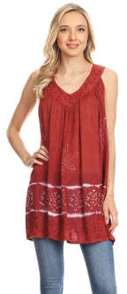Sakkas Ruth Sequin Embroidered Batik Relaxed Fit Sleeveless V-Neck Top tops La Vie Bien Sakkas Ruth Sequin Embroidered Batik Relaxed Fit Sleeveless V-Neck Top