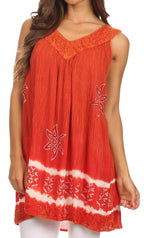 Sakkas Ruth Sequin Embroidered Batik Relaxed Fit Sleeveless V-Neck Top tops La Vie Bien Sakkas Ruth Sequin Embroidered Batik Relaxed Fit Sleeveless V-Neck Top