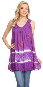 Sakkas Ruth Sequin Embroidered Batik Relaxed Fit Sleeveless V-Neck Top tops La Vie Bien Sakkas Ruth Sequin Embroidered Batik Relaxed Fit Sleeveless V-Neck Top