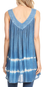 Sakkas Ruth Sequin Embroidered Batik Relaxed Fit Sleeveless V-Neck Top tops La Vie Bien Sakkas Ruth Sequin Embroidered Batik Relaxed Fit Sleeveless V-Neck Top