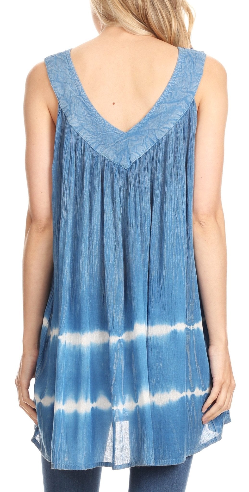 Sakkas Ruth Sequin Embroidered Batik Relaxed Fit Sleeveless V-Neck Top tops La Vie Bien Sakkas Ruth Sequin Embroidered Batik Relaxed Fit Sleeveless V-Neck Top