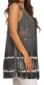 Sakkas Ruth Sequin Embroidered Batik Relaxed Fit Sleeveless V-Neck Top tops La Vie Bien Sakkas Ruth Sequin Embroidered Batik Relaxed Fit Sleeveless V-Neck Top