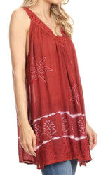 Sakkas Ruth Sequin Embroidered Batik Relaxed Fit Sleeveless V-Neck Top tops La Vie Bien Sakkas Ruth Sequin Embroidered Batik Relaxed Fit Sleeveless V-Neck Top