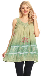 Sakkas Ruth Sequin Embroidered Batik Relaxed Fit Sleeveless V-Neck Top tops La Vie Bien Sakkas Ruth Sequin Embroidered Batik Relaxed Fit Sleeveless V-Neck Top