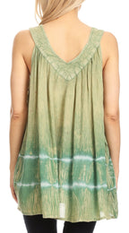 Sakkas Ruth Sequin Embroidered Batik Relaxed Fit Sleeveless V-Neck Top tops La Vie Bien Sakkas Ruth Sequin Embroidered Batik Relaxed Fit Sleeveless V-Neck Top