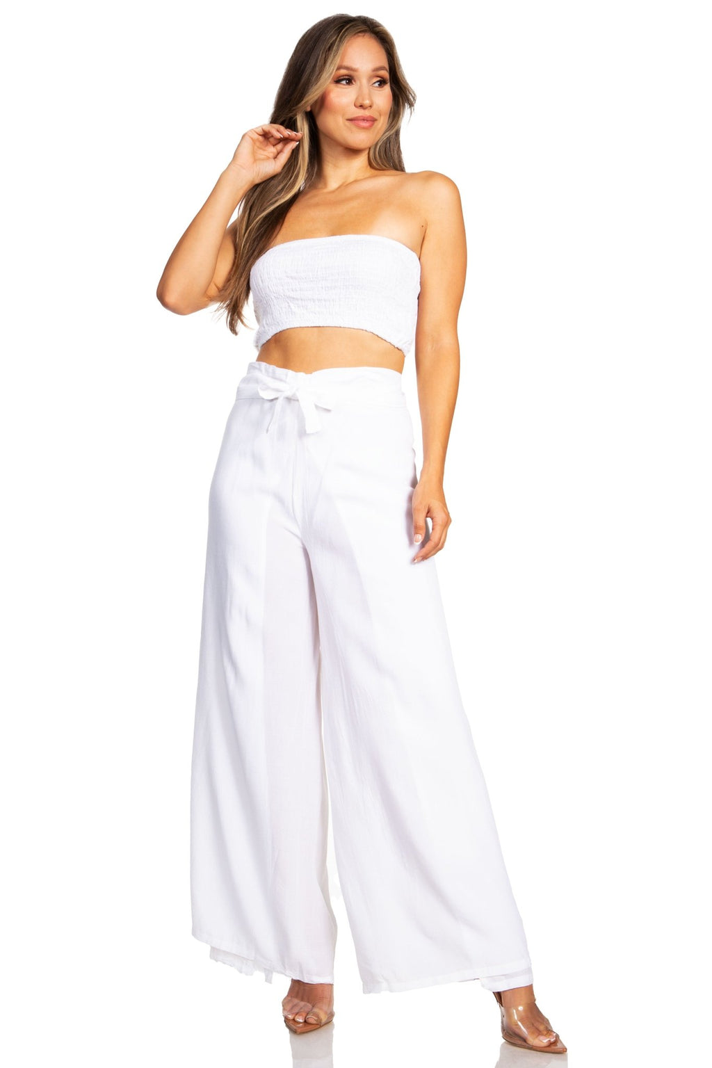 Sakkas Samantha Women's Bandeau Tube Top & Wide leg Gaucho Pants Set Palazzo Boho pants La Vie Bien Sakkas Samantha Women's Bandeau Tube Top & Wide leg Gaucho Pants Set Palazzo Boho