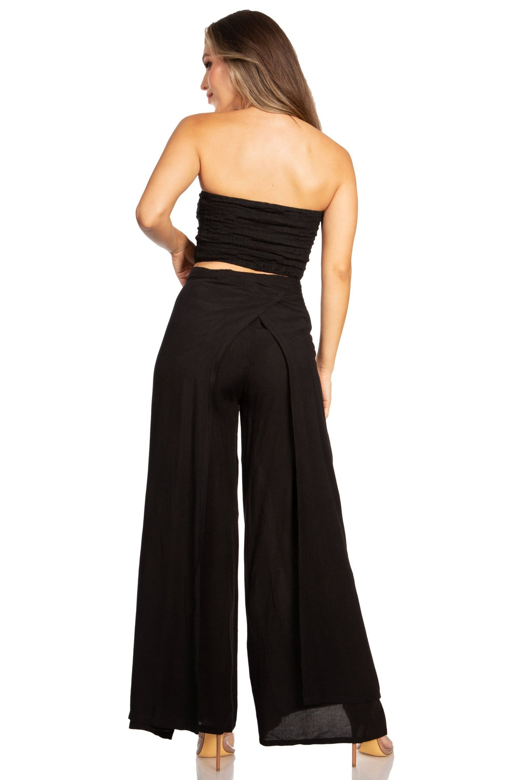 Sakkas Samantha Women's Bandeau Tube Top & Wide leg Gaucho Pants Set Palazzo Boho pants La Vie Bien Sakkas Samantha Women's Bandeau Tube Top & Wide leg Gaucho Pants Set Palazzo Boho