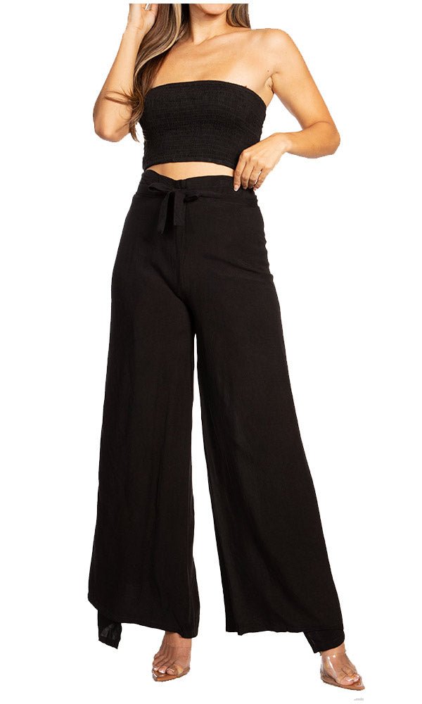 Sakkas Samantha Women's Bandeau Tube Top & Wide leg Gaucho Pants Set Palazzo Boho pants La Vie Bien Sakkas Samantha Women's Bandeau Tube Top & Wide leg Gaucho Pants Set Palazzo Boho