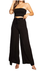 Sakkas Samantha Women's Bandeau Tube Top & Wide leg Gaucho Pants Set Palazzo Boho pants La Vie Bien Sakkas Samantha Women's Bandeau Tube Top & Wide leg Gaucho Pants Set Palazzo Boho