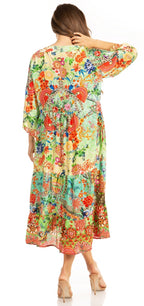 Sakkas Sole Women's Boho Floral Print V-Neck Midi Dress with Long Sleeves dresses La Vie Bien Sakkas Sole Women's Boho Floral Print V-Neck Midi Dress with Long Sleeves