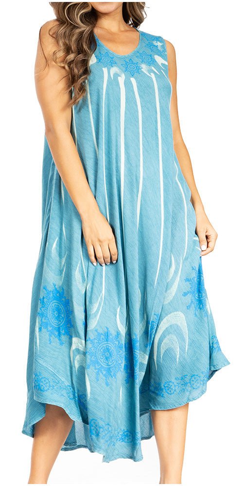 Sakkas Starlight Fourth Women's Tie Dye Caftan Tank Dress/Cover Up Beach Kaftan dresses La Vie Bien Sakkas Starlight Fourth Women's Tie Dye Caftan Tank Dress/Cover Up Beach Kaftan