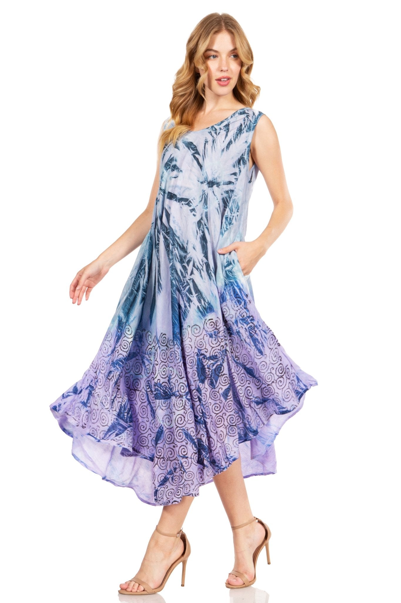 Sakkas Starlight Fourth Women's Tie Dye Caftan Tank Dress/Cover Up Beach Kaftan dresses La Vie Bien Sakkas Starlight Fourth Women's Tie Dye Caftan Tank Dress/Cover Up Beach Kaftan