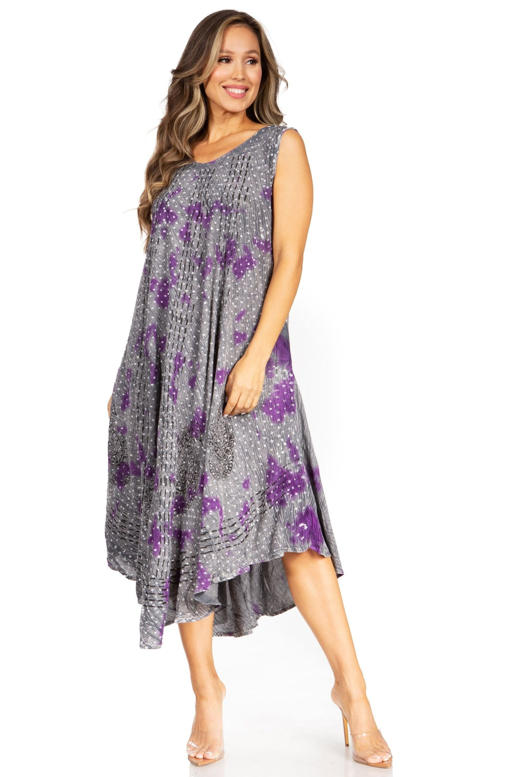 Sakkas Starlight Fourth Women's Tie Dye Caftan Tank Dress/Cover Up Beach Kaftan dresses La Vie Bien Sakkas Starlight Fourth Women's Tie Dye Caftan Tank Dress/Cover Up Beach Kaftan