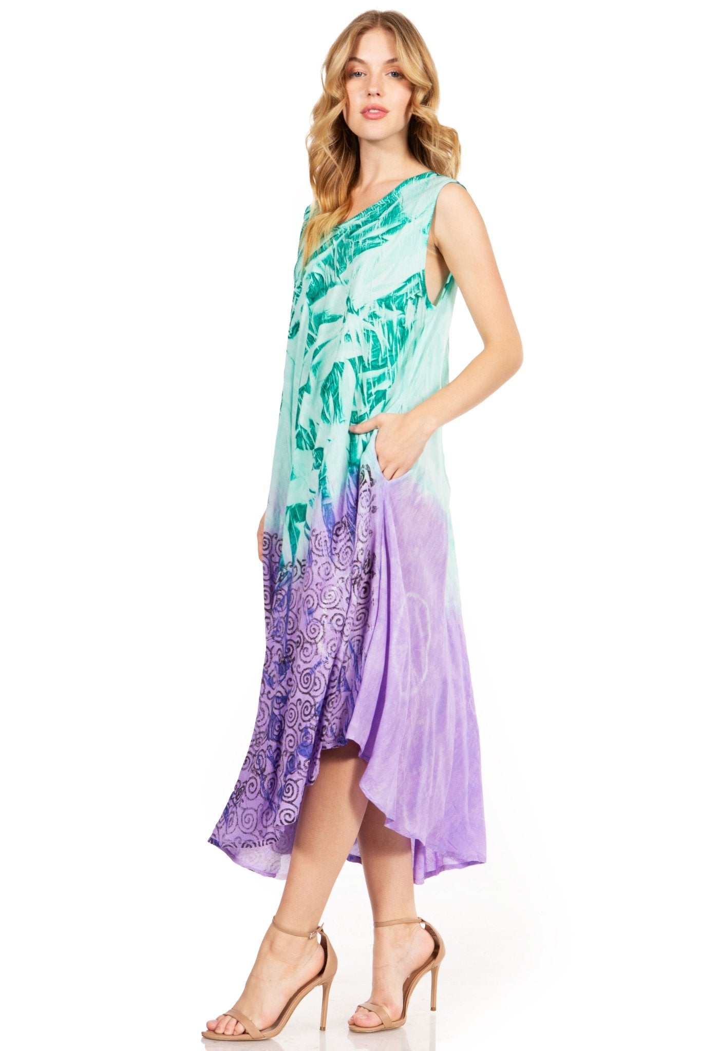 Sakkas Starlight Fourth Women's Tie Dye Caftan Tank Dress/Cover Up Beach Kaftan dresses La Vie Bien Sakkas Starlight Fourth Women's Tie Dye Caftan Tank Dress/Cover Up Beach Kaftan