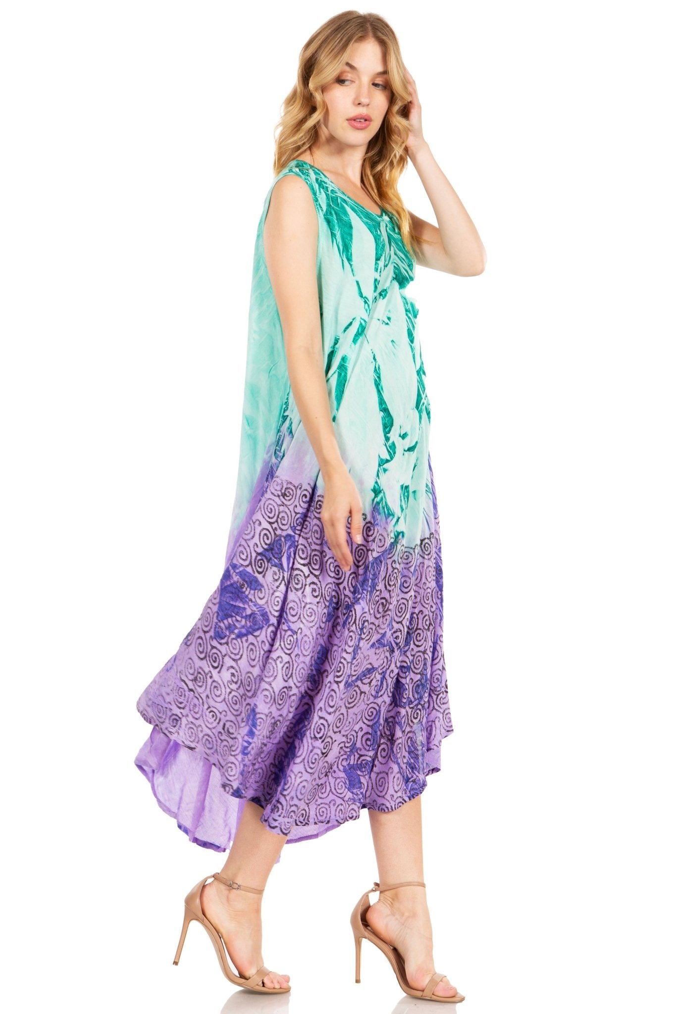 Sakkas Starlight Fourth Women's Tie Dye Caftan Tank Dress/Cover Up Beach Kaftan dresses La Vie Bien Sakkas Starlight Fourth Women's Tie Dye Caftan Tank Dress/Cover Up Beach Kaftan
