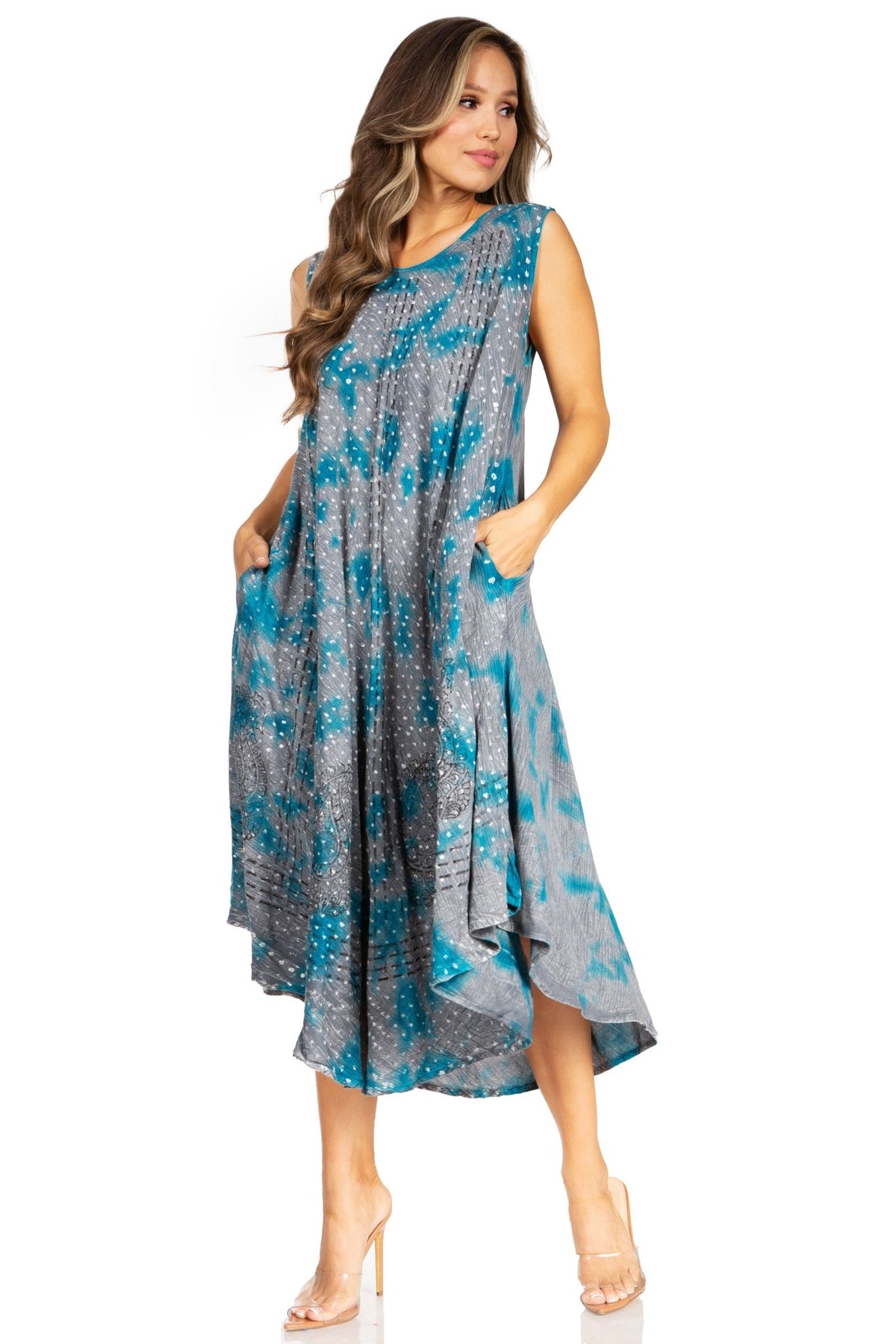 Sakkas Starlight Fourth Women's Tie Dye Caftan Tank Dress/Cover Up Beach Kaftan dresses La Vie Bien Sakkas Starlight Fourth Women's Tie Dye Caftan Tank Dress/Cover Up Beach Kaftan