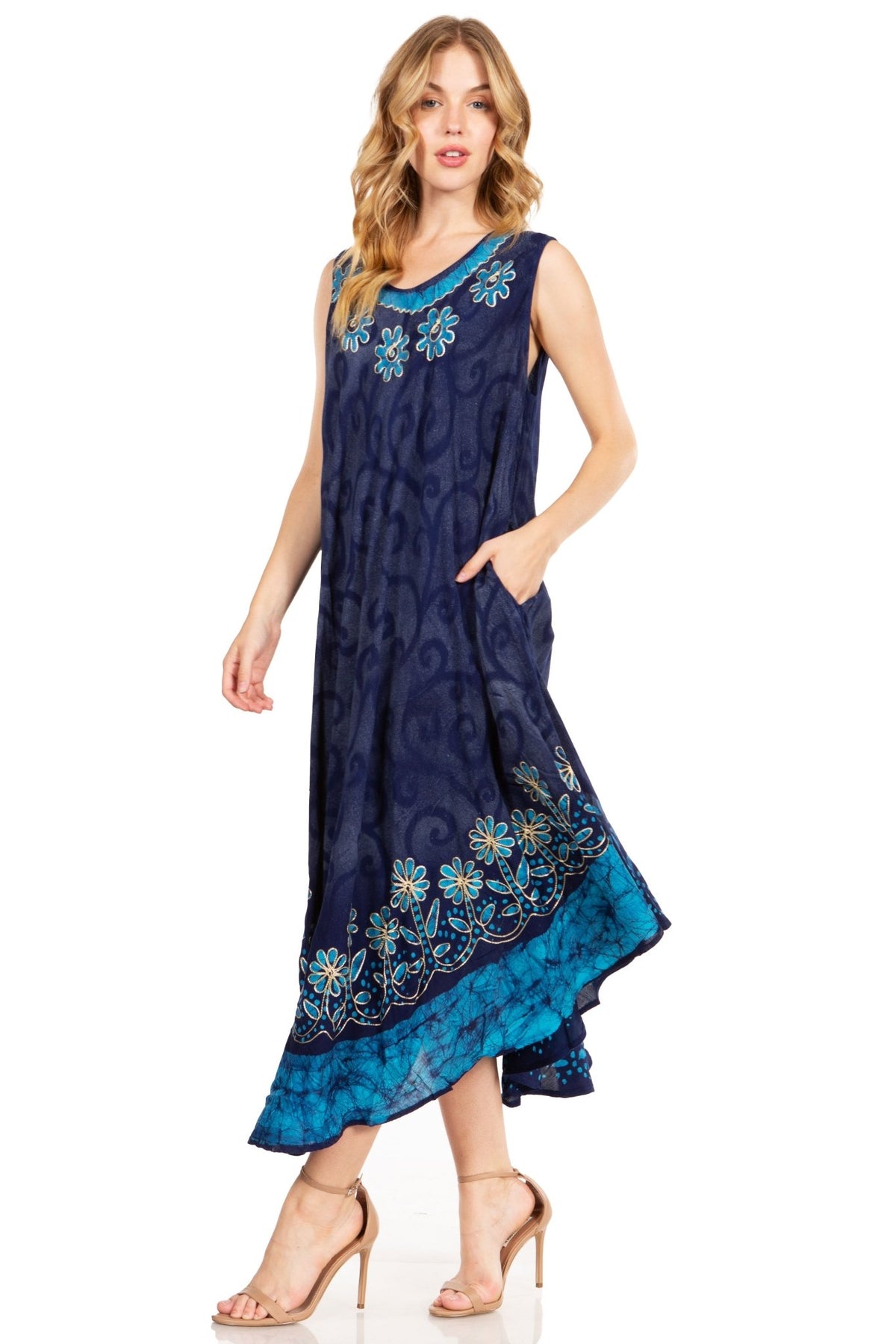 Sakkas Starlight Second Tie Dye Caftan Dress: Women's Beach Cover Up dresses La Vie Bien Sakkas Starlight Second Tie Dye Caftan Dress: Women's Beach Cover Up