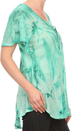 Sakkas Taylay Ombre Tie Dye Batik Long Embroidered Corset Neck Blouse Shirt Top - Buy One Get One tops La Vie Bien Sakkas Taylay Ombre Tie Dye Batik Long Embroidered Corset Neck Blouse Shirt Top - Buy One Get One