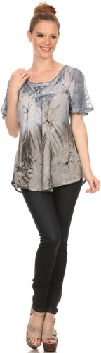 Sakkas Taylay Ombre Tie Dye Batik Long Embroidered Corset Neck Blouse Shirt Top - Buy One Get One tops La Vie Bien Sakkas Taylay Ombre Tie Dye Batik Long Embroidered Corset Neck Blouse Shirt Top - Buy One Get One
