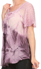 Sakkas Taylay Ombre Tie Dye Batik Long Embroidered Corset Neck Blouse Shirt Top - Buy One Get One tops La Vie Bien Sakkas Taylay Ombre Tie Dye Batik Long Embroidered Corset Neck Blouse Shirt Top - Buy One Get One