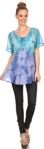 Sakkas Taylay Ombre Tie Dye Batik Long Embroidered Corset Neck Blouse Shirt Top - Buy One Get One tops La Vie Bien Sakkas Taylay Ombre Tie Dye Batik Long Embroidered Corset Neck Blouse Shirt Top - Buy One Get One